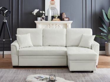 PU Leather Storage Sofa Bed Tufeted Cushion for Living Room (Color: White)