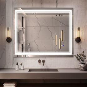 LED Lighted Bathroom Wall Mounted Mirror with High Lumen+Anti-Fog Separately Control+Dimmer Function (size: 48x40)