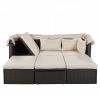 U_Style Outdoor Patio Rectangle Daybed with Retractable Canopy, Wicker Furniture Sectional Seating with Washable Cushions, Backyard, Porch
