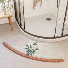 Absorbent Floor Mat Fan-shaped Carpet Shower Room Door Mat Bathroom Non-slip (Option: Arc Summer Ran Daisy-42 X100cm Crystal Velvet Thin)