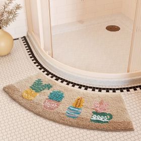 Absorbent Floor Mat Fan-shaped Carpet Shower Room Door Mat Bathroom Non-slip (Option: Arc Edge Wild Pot-42 X100cm Thick Cashmere)